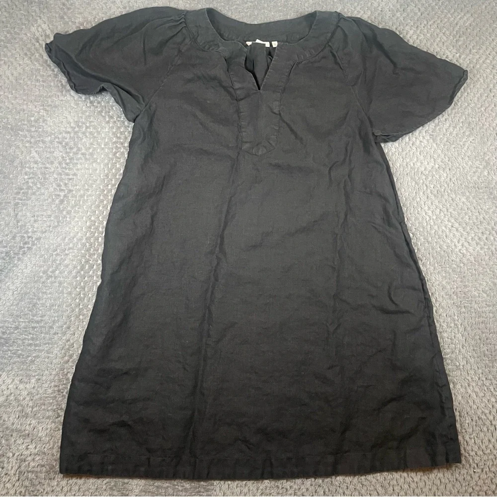 Chico's Women's 100% Linen Dress Black Size 2 (12) Pockets Lagenlook Casual FLAW